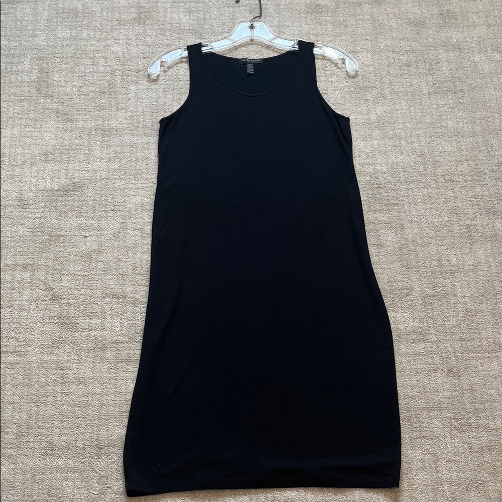 Eileen Fisher tank dress in black. Petite